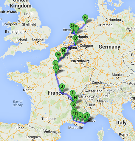 https://maps.google.fr/maps?saddr=Cannes&daddr=Fr%C3%A9jus+to:Barjols+to:Pertuis+to:Cavaillon+to:Blauvac+to:Crest+to:Saint-Hilaire-de-la-C%C3%B4te+to:Mionnay+to:Moulins+to:Milly-la-For%C3%AAt+to:Paris+to:Roye+to:Le+Cateau-Cambr%C3%A9sis+to:Lommel,+Belgium+to:Amersfoort,+The+Netherlands+to:Amsterdam,+The+Netherlands+to:Kiel-Windeweer,+The+Netherlands&hl=en&ie=UTF8&sll=51.800123,5.614014&sspn=1.353702,2.469177&geocode=FU-QmAIdmRNrACn__wxTgIHOEjEgnpf9pRkIBA%3BFcC8lgIdisxmACl3TmCYNJjOEjHwzI_9pRkIBA%3BFSShmAIdxqtbACnvVhCvGmTJEjHwz4_9pRkIBA%3BFcO4mgIdk_NTACldUWy2HifKEjFQ4XR6jiO75Q%3BFXvmnAIdVd9MACkdw-AjjPe1EjGHuJdBRUE9cQ%3BFanZnwIdiFRPACn9Ruh87G3KEjEAxo_9pRkIBA%3BFdN_qgIdSKlMACmx_oSBLVi1EjHQxL_kKqsIBA%3BFVyatAIdMEtRAClVFUuFEdqKRzHAa77kKqsIBA%3BFZVPvAIdMT9LACkHHNHXub30RzGQCsLkKqsIBA%3BFXuSxgIdEeEyACmT3LQwMRzxRzGgv-vLrzwJBA%3BFWiT4gId7qklACnNjfY2DuvlRzGQHKgnVN9CYQ%3BFSZ-6QIdXuQjACkPt-IGH27mRzFglIxow4ILBA%3BFQVU9gId340qACnDY5xO3-bnRzHV9YbjRazTWQ%3BFYaG_AIdqxQ2ACkZ9gA234TCRzGQcGSBPvEKBA%3BFdO2DQMdHgpRACnpOYBoNy3BRzFAV00vq5kABA%3BFc_WGwMdMzZSACnxe5d5nVrGRzEemXZ_KswWPA%3BFSgbHwMdwLFKAClVd5qUtT_GRzGNr8C3TP0AZg%3BFRJ8KgMdd2hnACnH_4BX_inIRzFEwKOCFjbWaw&oq=kie&dirflg=b&mra=ls&t=m&z=6&lci=bike
